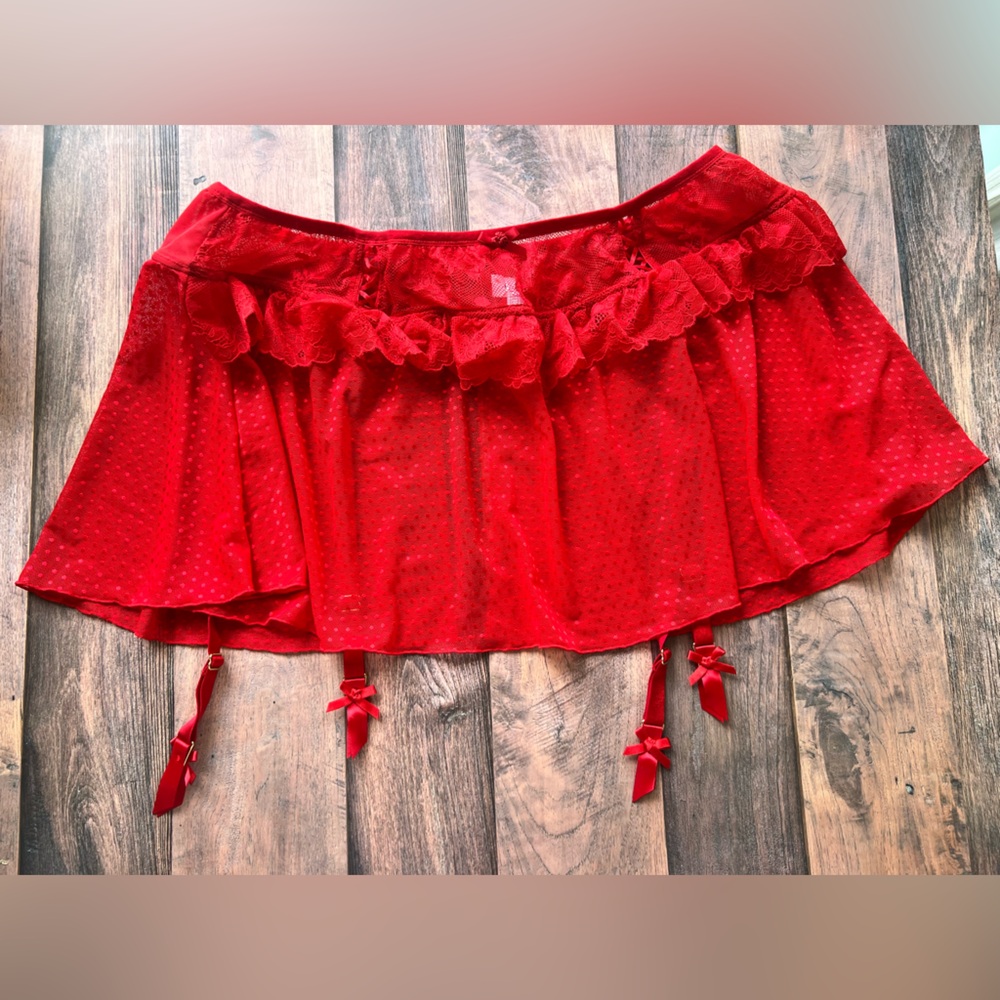 Cacique Red Hip Slip Lace Polka Dot Nylon‎ Spandex Mesh Garter Women's 22/24